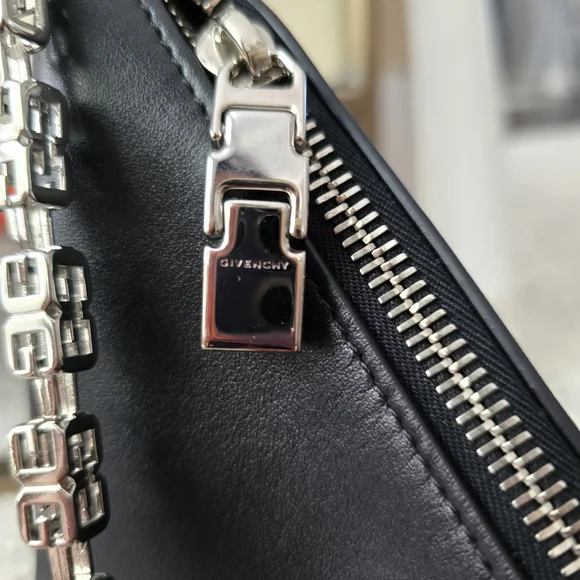 🌟 Givenchy Black Cut Out Moon Shoulder Bag with Silver Chain, authentic
